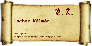 Macher Kálmán névjegykártya